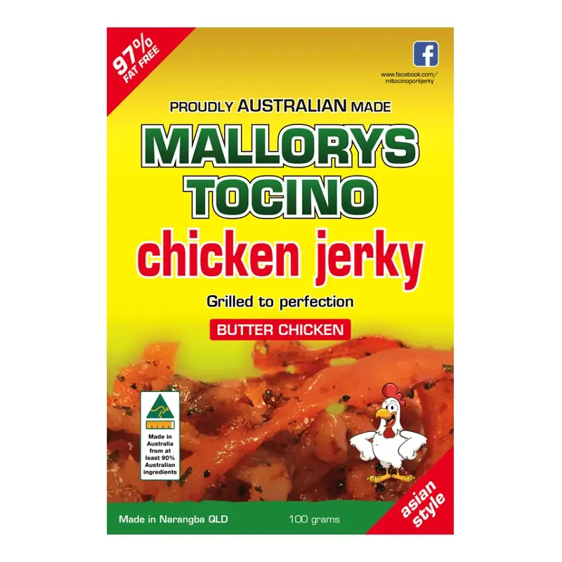 Mallorys Tocino Chicken Jerky Butter Chicken 100g